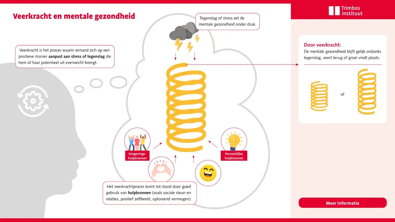 Veerkracht helpt bij tegenslag. Goede sociale contacten en hulpbronnen versterken dit proces, waardoor mentale gezondheid behouden blijft.