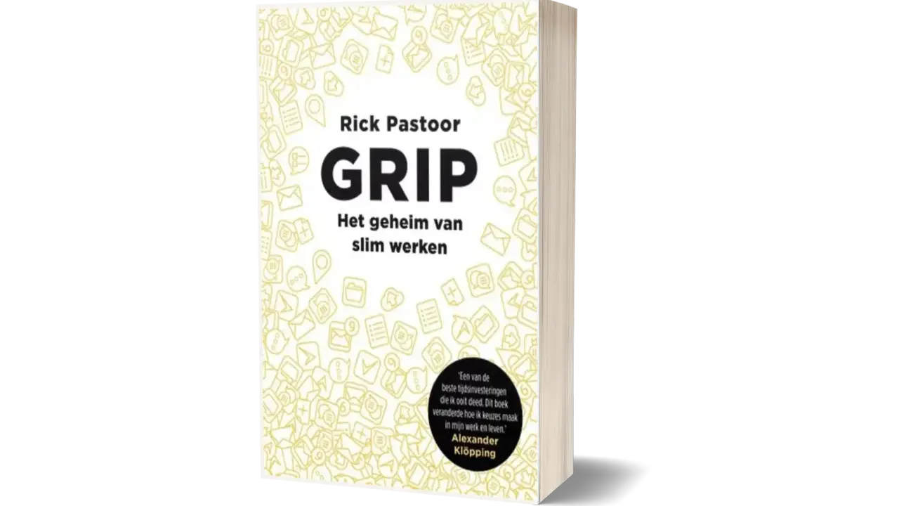 Boek 'GRIP' van Rick Pastoor, met de ondertitel 'Het geheim van slim werken'. Een gids om meer grip op je werk te krijgen.