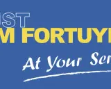 Lijst Pim Fortuyn, de partij van Pim Fortuyn, met de slogan "At Your Service".