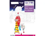 Werkboek Lijn 3, Thema 7: Zon, maan en sterren. Een raket met kinderen en honden staat klaar voor een avontuurlijke reis.
