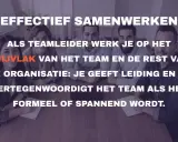 Vier collega's zitten rond een tafel, klaar voor effectief samenwerken. De tekst benadrukt de rol van een teamleider.