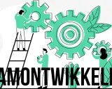 Mensen werken samen aan tandwielen, symbool voor een team ontwikkel plan.