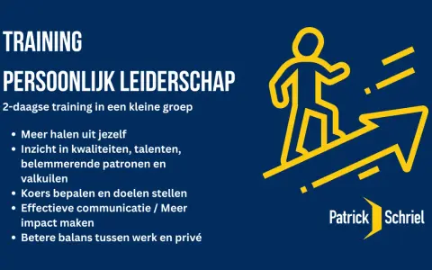 Training Persoonlijk Leiderschap: 2-daagse training voor meer impact. Ontdek je potentieel, stel doelen en verbeter je balans.