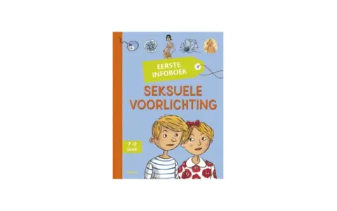 Eerste infoboek over seksuele voorlichting voor kinderen van 7-9 jaar, met illustraties van een zwangere vrouw en baby's.