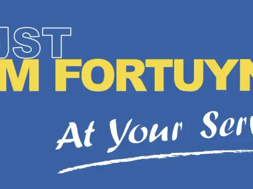Lijst Pim Fortuyn, de partij van Pim Fortuyn, met de slogan "At Your Service".