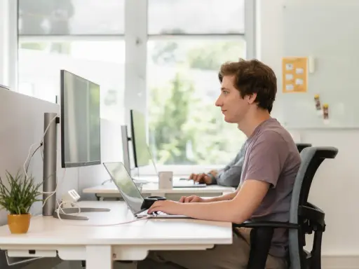 Jonge man werkt geconcentreerd aan laptop. Dit is een voorbeeld van self assessment betekenis: reflecteren op eigen werk.