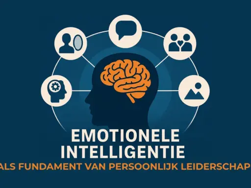 Emotionele intelligentie, met symbolen voor communicatie, relaties en zelfinzicht, is de basis voor persoonlijk leiderschap.