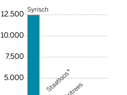 Een staafdiagram toont het aantal Syrische mensen, met een waarde boven 12.500.