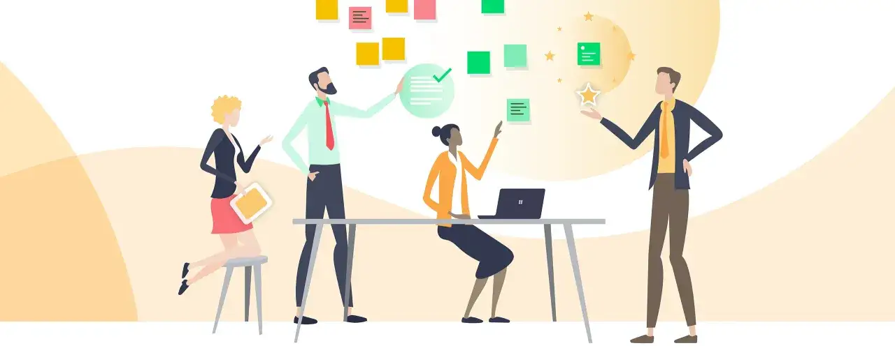 Teamleden brainstormen en werken samen aan projecten, wat effectieve coaching medewerkers bevordert.