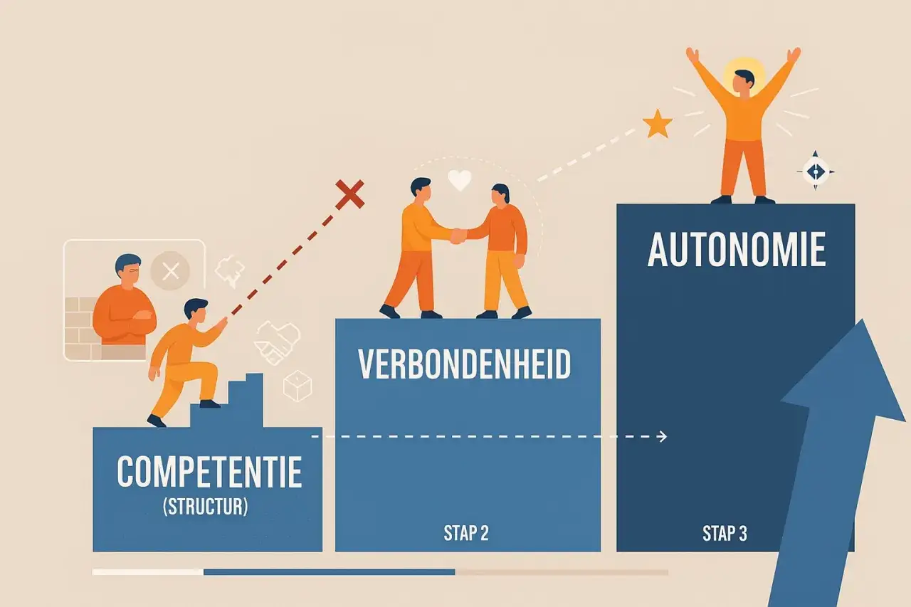 Stappen naar autonomie stimuleren: van competentie en verbondenheid naar zelfstandigheid.